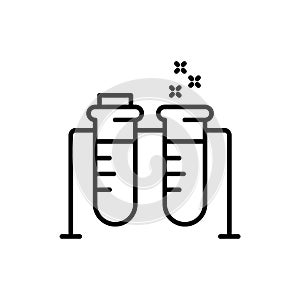 Science research experiment lab line icon. Biology chemistry flasks sign, medical tube equipment. Vector illustration