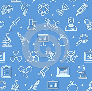 Science Research Flat Pattern With Thin Line Icons