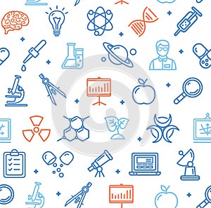 Science Research Flat Pattern With Thin Line Icons