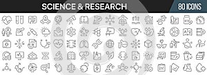 Science and research line icons collection. Big UI icon set in a flat design. Thin outline icons pack. Vector illustration EPS10