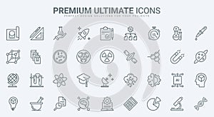 Science research technology thin line icons set, scientific laboratory equipment symbols