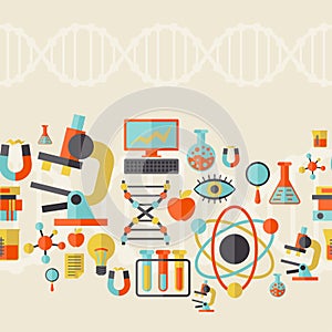 Science seamless pattern in flat design style
