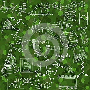 Science seamless pattern with sketch elements.