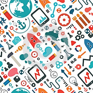 Science and social media icon seamless pattern