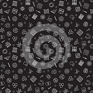 Science and STEM Education vector dark seamless pattern