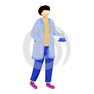 Science student in lab coat flat vector illustration