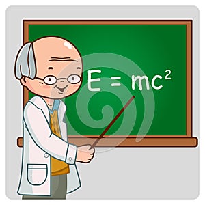 Science teacher teaching in the classroom. Vector illustration