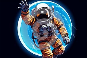 Science and tech symbol Astronaut on planet waves hello icon