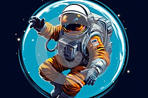 Science and tech symbol Astronaut on planet waves hello icon