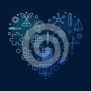 Science, Technology, Engineering and Math Education heart shaped minimal outline blue banner - STEM illustration