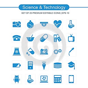 Science and Technology icons set blue