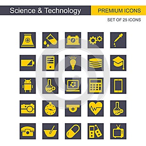 Science and Technology icons set grey and yellow