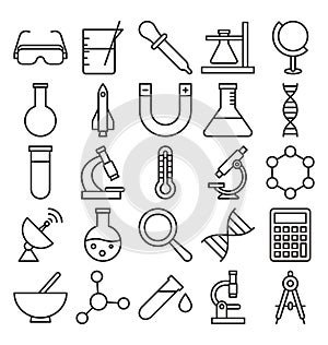 Science and Technology Isolated Vector icons set consist with medical lab, chemistry, plane, dna