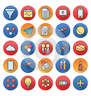 Science and Technology Isolated Vector icons set consist with medical lab, chemistry, plane, mobile, and dna Science and Technolo