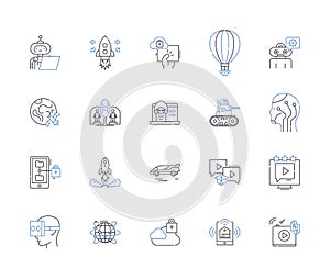 Science and technology outline icons collection. Science, Technology, Innovate, Experiment, Explore, Research, Data