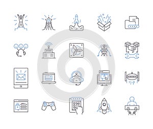 Science and technology outline icons collection. Science, Technology, Innovate, Experiment, Explore, Research, Data