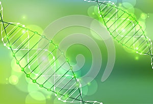 Science template, green wallpaper or banner with a DNA molecules