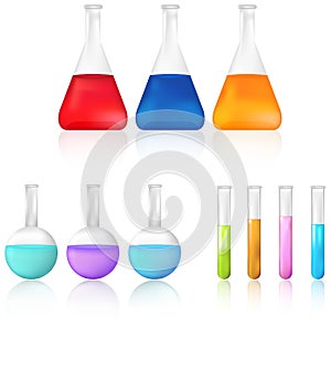 Science test tube and beaker icon set