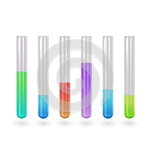 Science test tube icon set. Test tube with bright colors liquid. Illustration of test tubes in Realistic style. Vector EPS 10