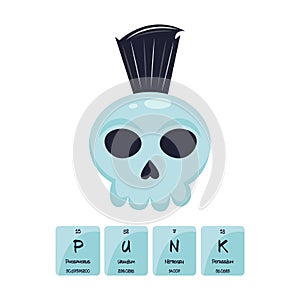 Science themed punk skull cartoon using periodic table element vector illustration graphic