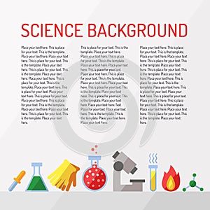 Science vector background with place for your text. Chemistry, Physics and Biology. Modern flat design.