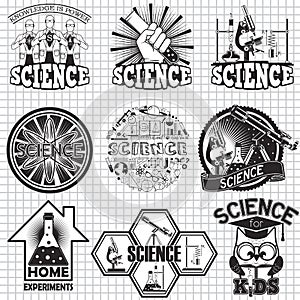 Science vector labels design. Home experiment and science for kids