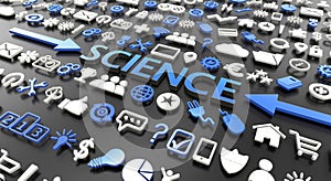 `science` word with 3d icons