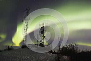 Scientific antennas under northern lights