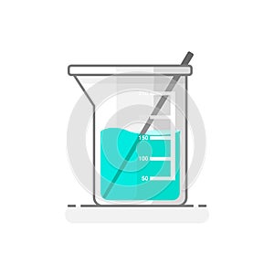 Scientific Beaker & Shaker with chemical liquid - Laboratory glassware icon 4. Flat design concept. Vector illustration.