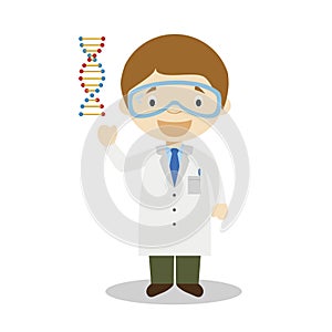 Scientific cartoon character representing the medical breakthroughs of DNA discovery. Vector Illustration.