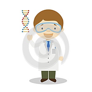 Scientific cartoon character representing the medical breakthroughs of DNA discovery. Vector Illustration. photo