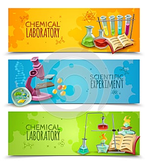 Scientific Chemical Laboratory Flat Banners Set
