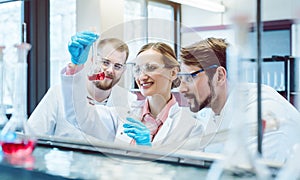 Scientific Chemists synthesizing a new compound