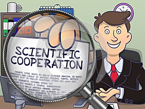 Scientific Cooperation through Magnifier. Doodle Concept. photo