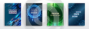 Scientific cover template for presentation, banner. Set of high-tech covers for marketing. Modern technology design for posters.