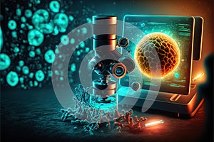 Scientific device for medical research in laboratory. Abstract microscope composition.