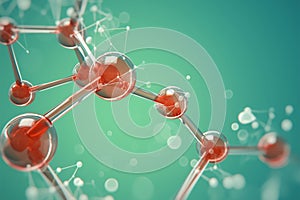 Scientific elegance Molecular structure with red spheres on green background