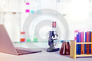 Scientific equipment with laptop in the lab room