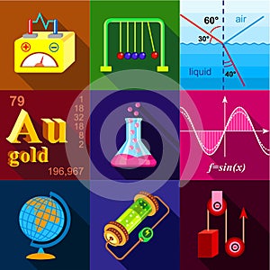 Scientific experience icons set, flat style