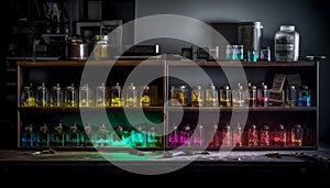 Scientific experiment analyzing liquid variation in laboratory glassware generated by AI