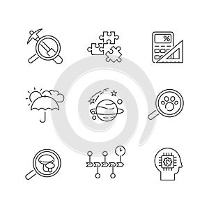 Scientific fields pixel perfect linear icons set