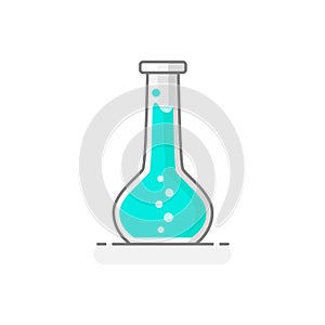 Scientific Flask with chemical liquid - Laboratory glassware icon 1. Flat design concept. Vector illustration.