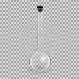 Scientific glassware, test tubes. Realistic templates round flask, mockup.