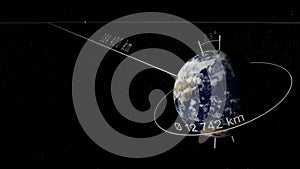 scientific illustration representing the earth and the moon in real sizes with information such as diameter, angle and distance