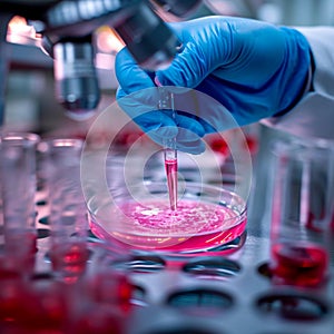 Scientific inquiry Researcher examines Petri dish in a laboratory setting