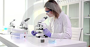 Scientific laboratory assistant scientist doctor writing down results of investigation
