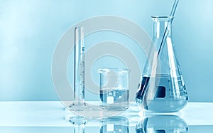 Scientific laboratory experimental glassware, Symbolic of science photo