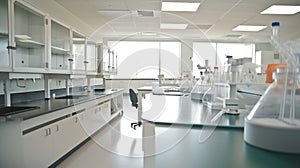 Scientific laboratory interior, research facilty, light and airy, AI generative