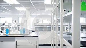 Scientific laboratory interior, research facilty, light and airy, AI generative