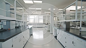 Scientific laboratory interior, research facilty, light and airy, AI generative